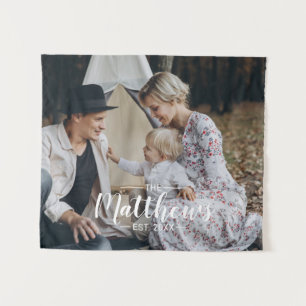 Custom photo with family name and established year tapestry