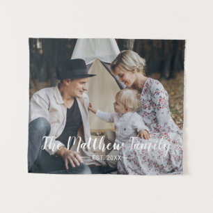 Custom photo with family name and established year tapestry