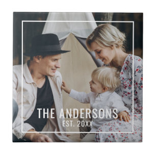 Custom photo with family name and established year tile