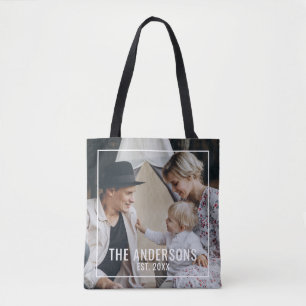 Custom photo with family name and established year tote bag