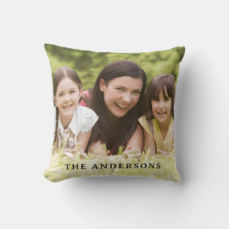 Custom Photo with Family Name Throw Pillow