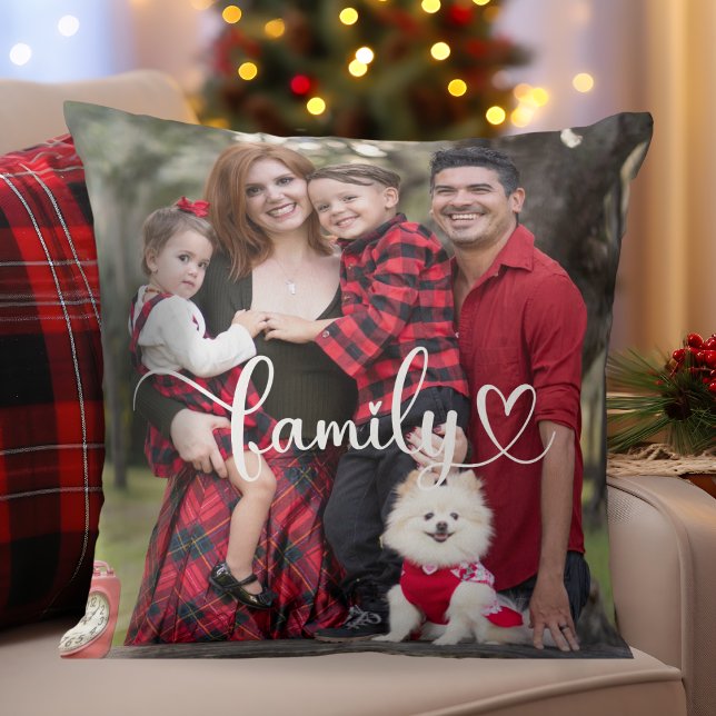 Custom Photo with Family Script Overlay Cushion (Custom Photo with Family Script Overlay Double Sided Throw Pillow - Just add your favorite photo)