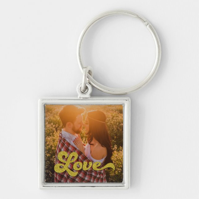 Custom Photo with Gold Love Key Ring (Front)
