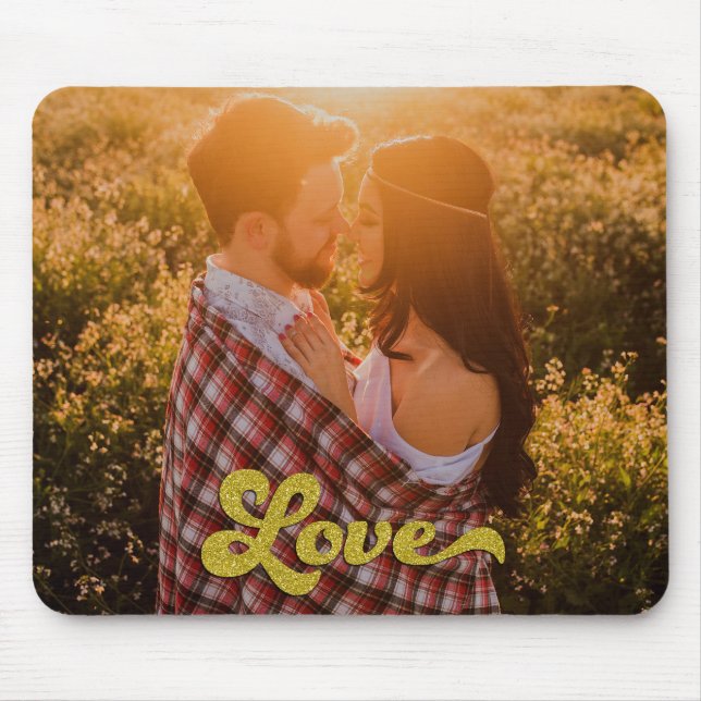 Custom Photo with Gold Love Mouse Mat (Front)