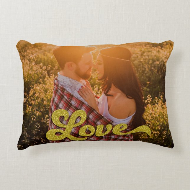 Custom Photo with Gold Love Overlay Decorative Cushion (Front)