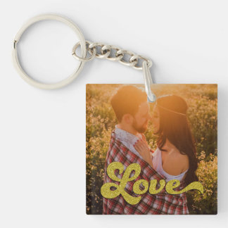 Custom Photo with Gold Love Overlay Key Ring