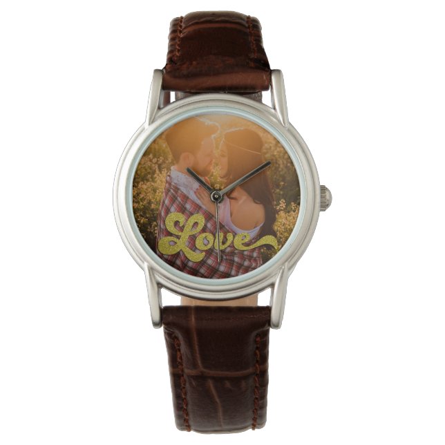 Custom Photo with Gold Love Overlay Watch (Front)