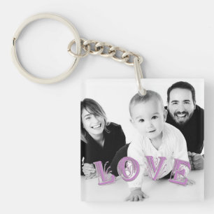 Custom Photo with Love Lettering Overlay Key Ring
