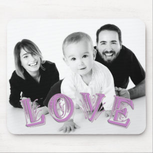Custom Photo with LOVE Typography Overlay Mouse Mat