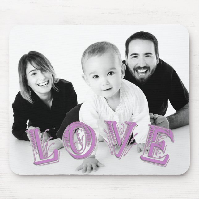 Custom Photo with LOVE Typography Overlay Mouse Mat (Front)