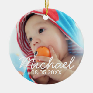 Custom Photo with Name and Date Ceramic Tree Decoration