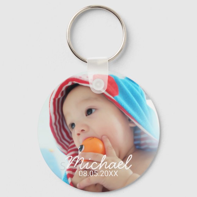 Custom Photo with Name and Date Key Ring (Front)