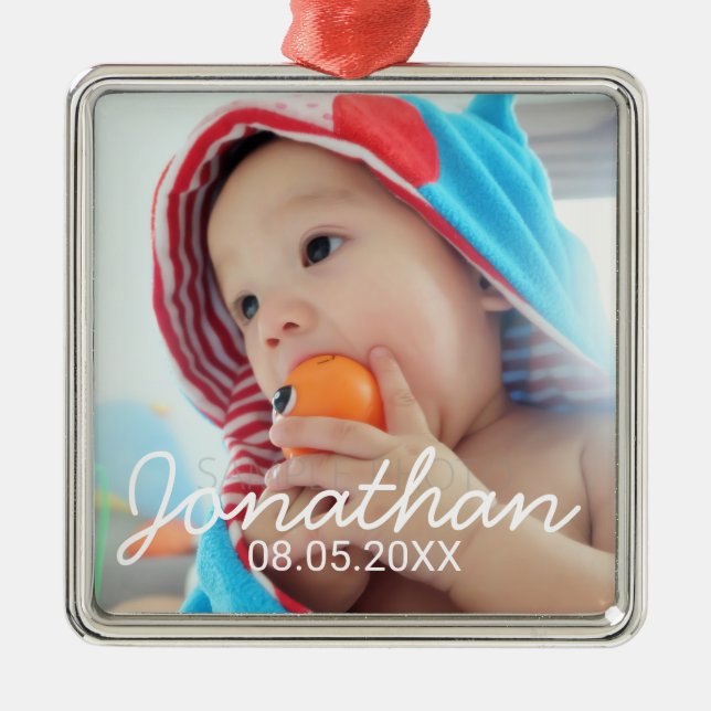 Custom Photo with Name and Date Metal Tree Decoration (Front)