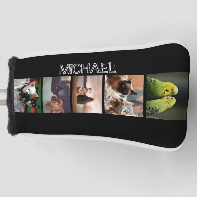 Custom photo with name on side family | 5 black golf head cover (Front)