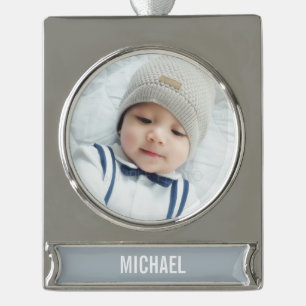 Custom Photo with name Silver Plated Banner Ornament