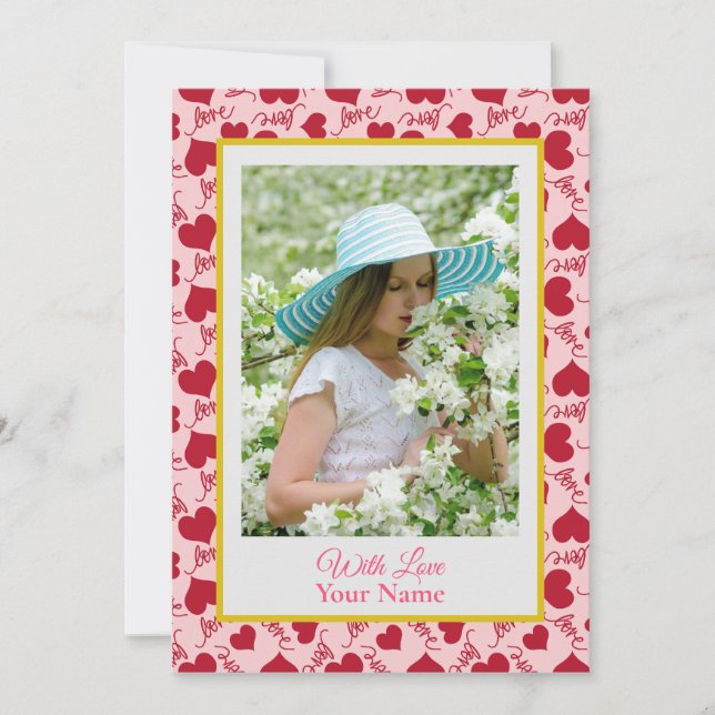 Custom Photo With  Pink Love Hearts (Front)