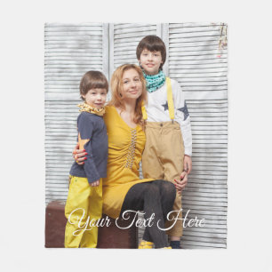 Custom Photo with Text Personalised Design Gift Fleece Blanket