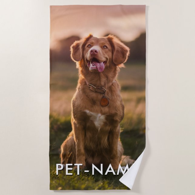 Custom Photo With Your Pet Dog Name Picture On Beach Towel (Front)
