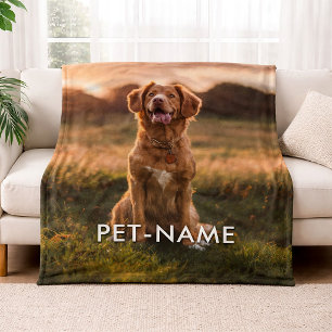 Custom Photo With Your Pet Dog Name Picture On Fleece Blanket