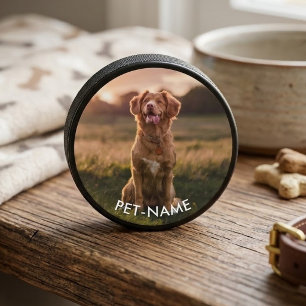 Custom Photo With Your Pet Dog Name Picture On Hockey Puck