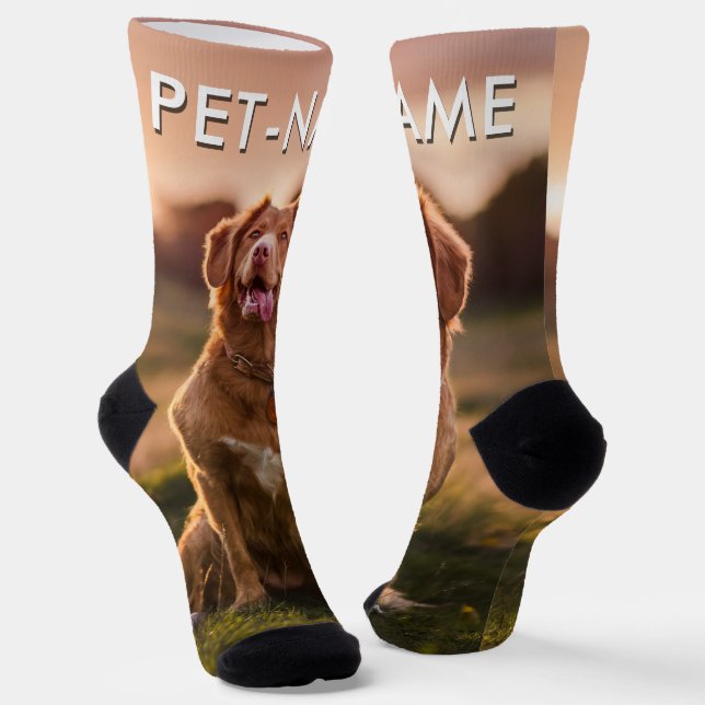 Custom Photo With Your Pet Dog Name Picture On Socks (Angled)