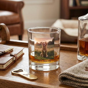 Custom Photo With Your Pet Dog Name Picture On Whiskey Glass