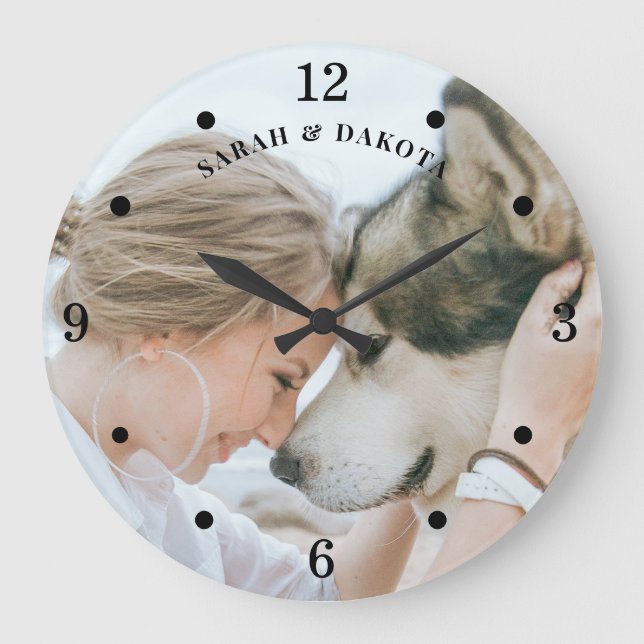 Custom Photo Woman Dog Large Clock (Front)