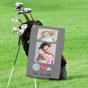 Custom Photo Woman Grandma Mum Peace Love Golf  Golf Towel