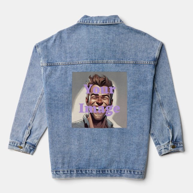 Custom Photo Women's Blue Denim Jacket (Back)