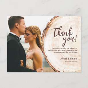 Custom Photo Wood cut slice rustic Wedding Postcard