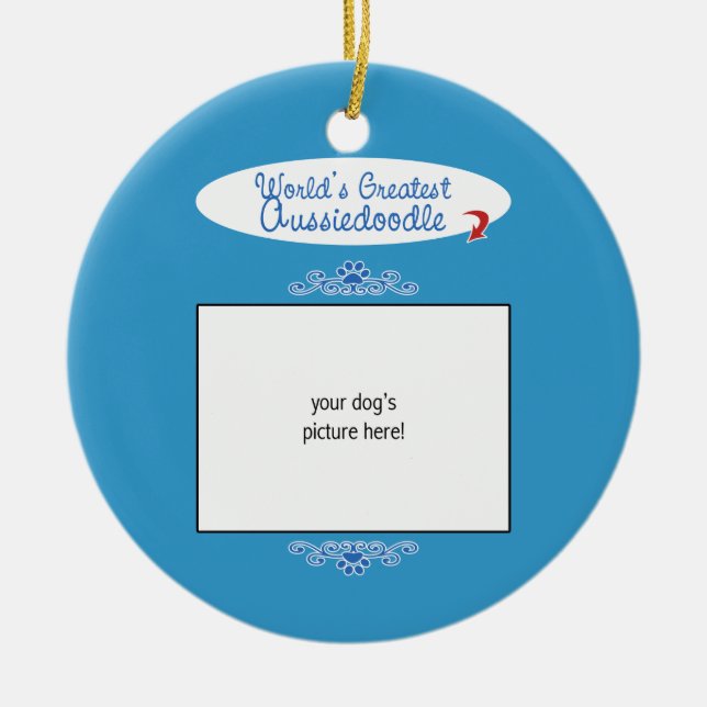 Custom Photo! Worlds Greatest Aussiedoodle Ceramic Tree Decoration (Front)