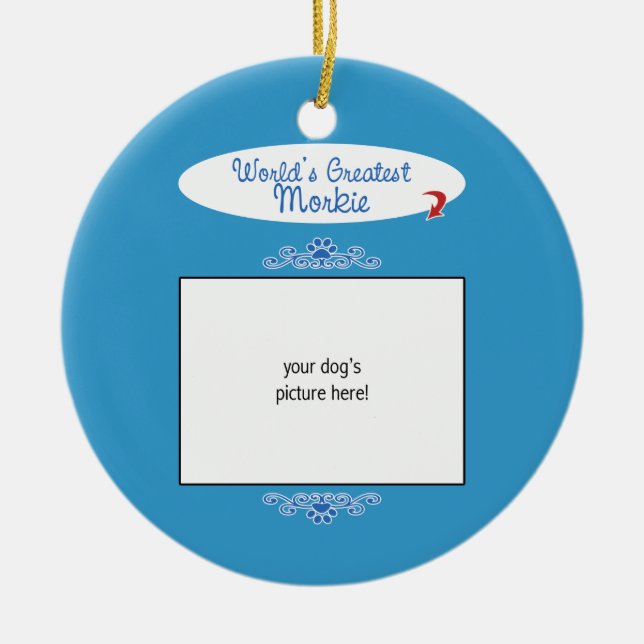Custom Photo! Worlds Greatest Morkie Ceramic Tree Decoration (Front)