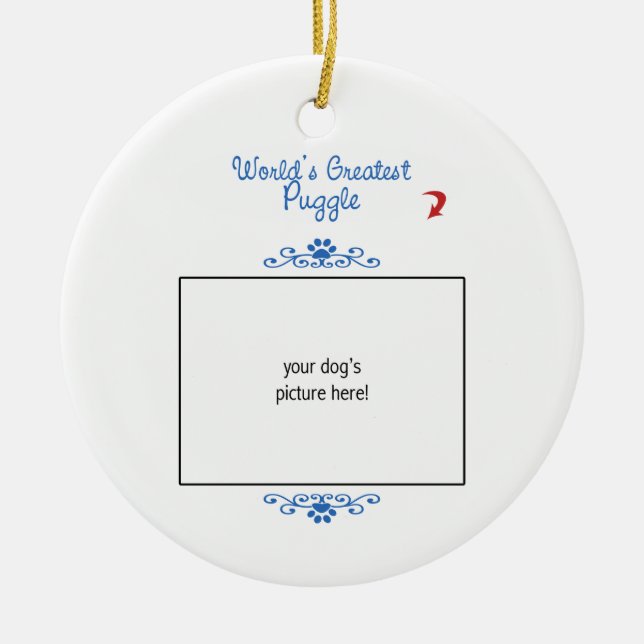 Custom Photo! Worlds Greatest Puggle Ceramic Tree Decoration (Front)