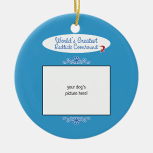 Custom Photo! Worlds Greatest Redtick Coonhound Ceramic Tree Decoration