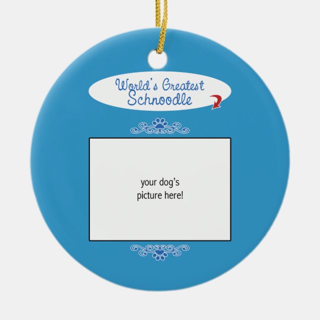 Custom Photo! Worlds Greatest Schnoodle Ceramic Tree Decoration (Front)