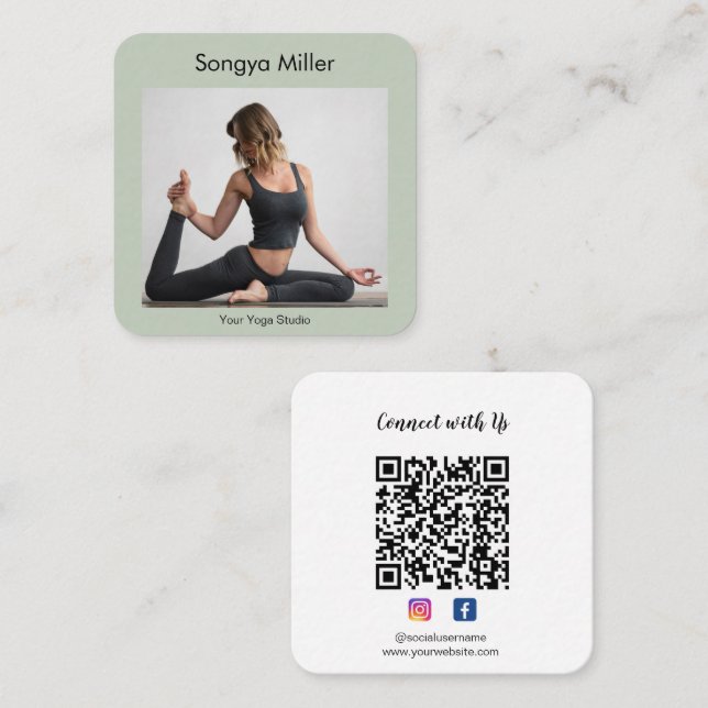 custom Photo Yoga Instructor Massage Therapy Square Business Card (Front/Back)
