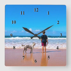Custom Photo - Your Own Design - I Love My Pet  Square Wall Clock