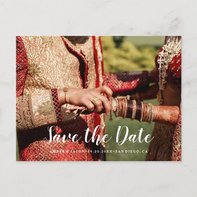 Custom Photograph Indian wedding Save the Date Announcement Postcard (Front)