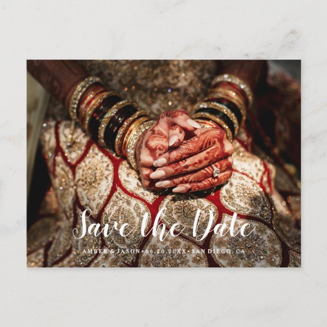 Custom Photograph Indian wedding Save the Date Announcement Postcard (Front)