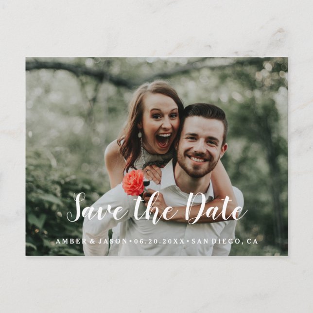 Custom Photograph romantic modern Save the Date Announcement Postcard (Front)