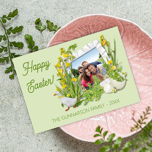 Custom Photograph Spring Floral Frame Happy Easter Holiday Card
