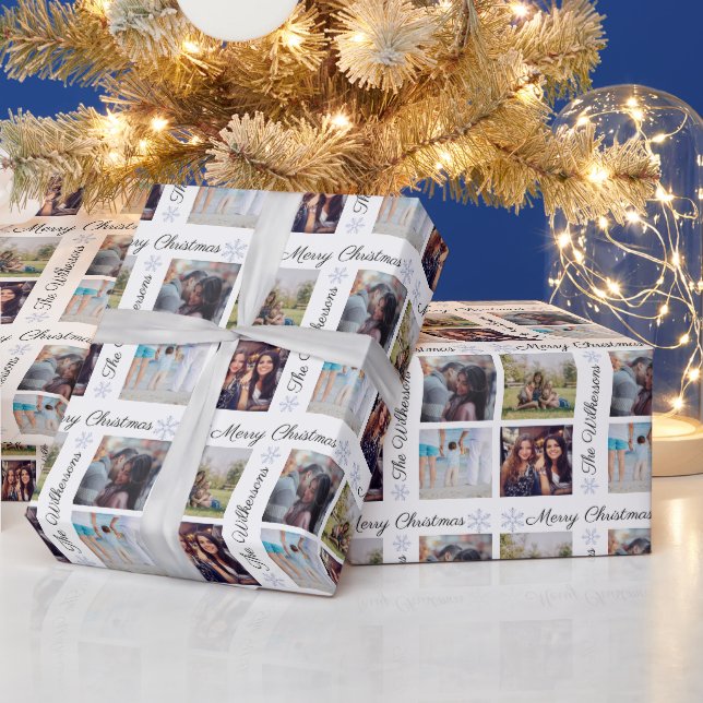 Custom Photos and Family Name Merry Christmas Wrapping Paper (Holidays)