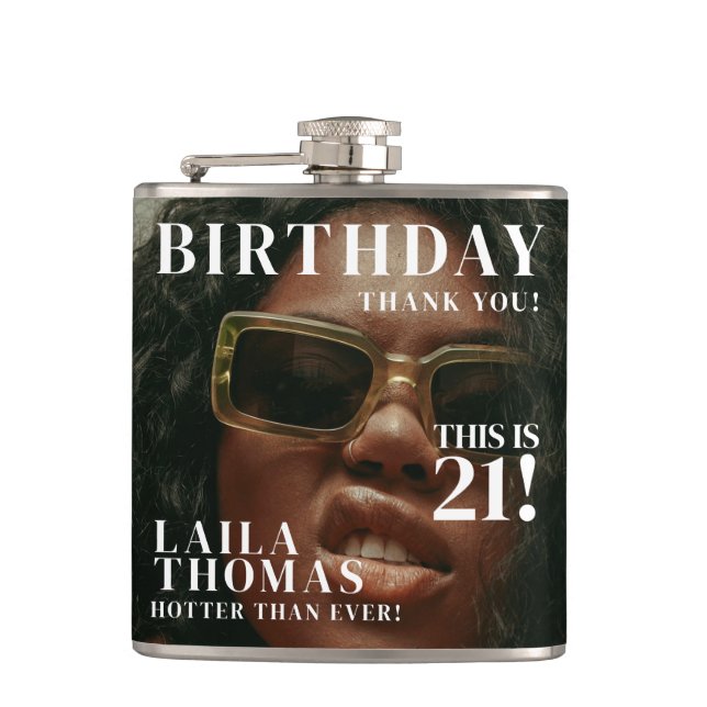 Custom Photos Birthday Party Magazine Cover Hip Flask (Front)