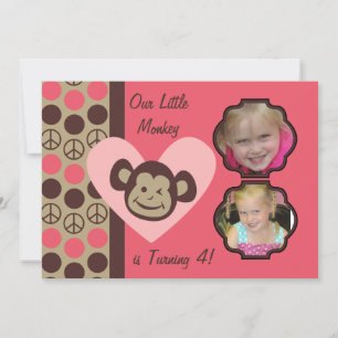 Custom Photos Girls Peace Monkey Birthday Invites