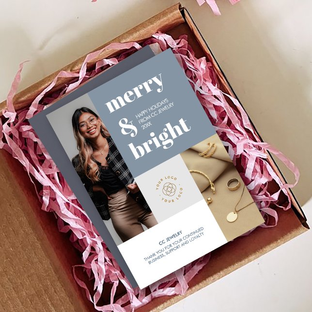 custom Photos Merry Bright Small Business Logo Holiday Card (custom Photos Merry Bright Small Business Logo Holiday Card)
