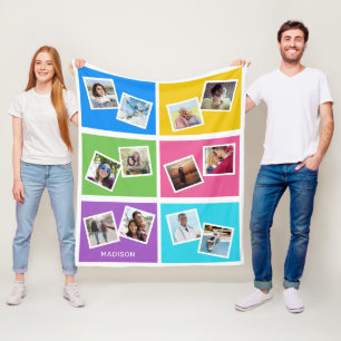 Custom photos & name Colour Squares Fleece Blanket