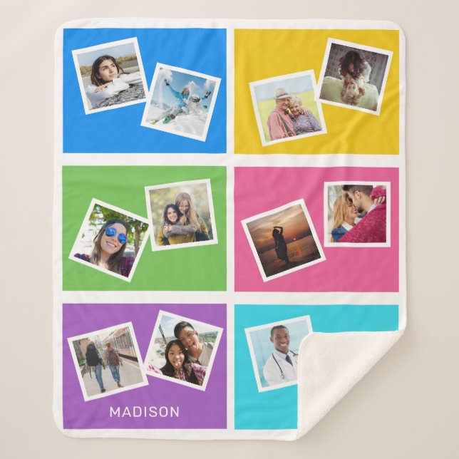 Custom photos & name Colourful Sherpa Blanket (Front)