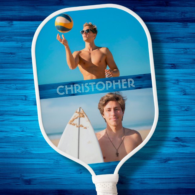Custom Photos Personalised Name Modern Typography Pickleball Paddle (Creator Uploaded)