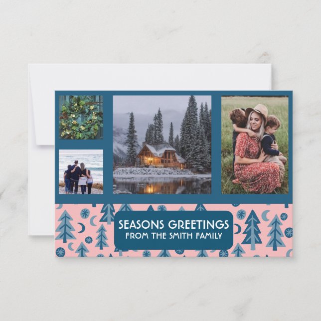 CUSTOM PHOTOS Retro Pine Trees Christmas Card (Front)