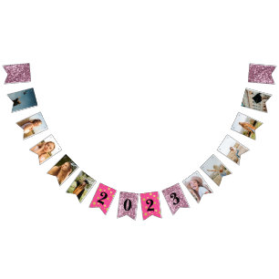 Custom Photos RoseGold Pink 2023 Grad Party Bunting